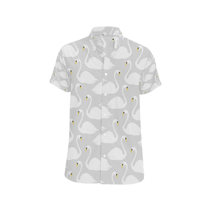 Swan Pattern Print Design 02 Men's Short Sleeve Button Up Shirt