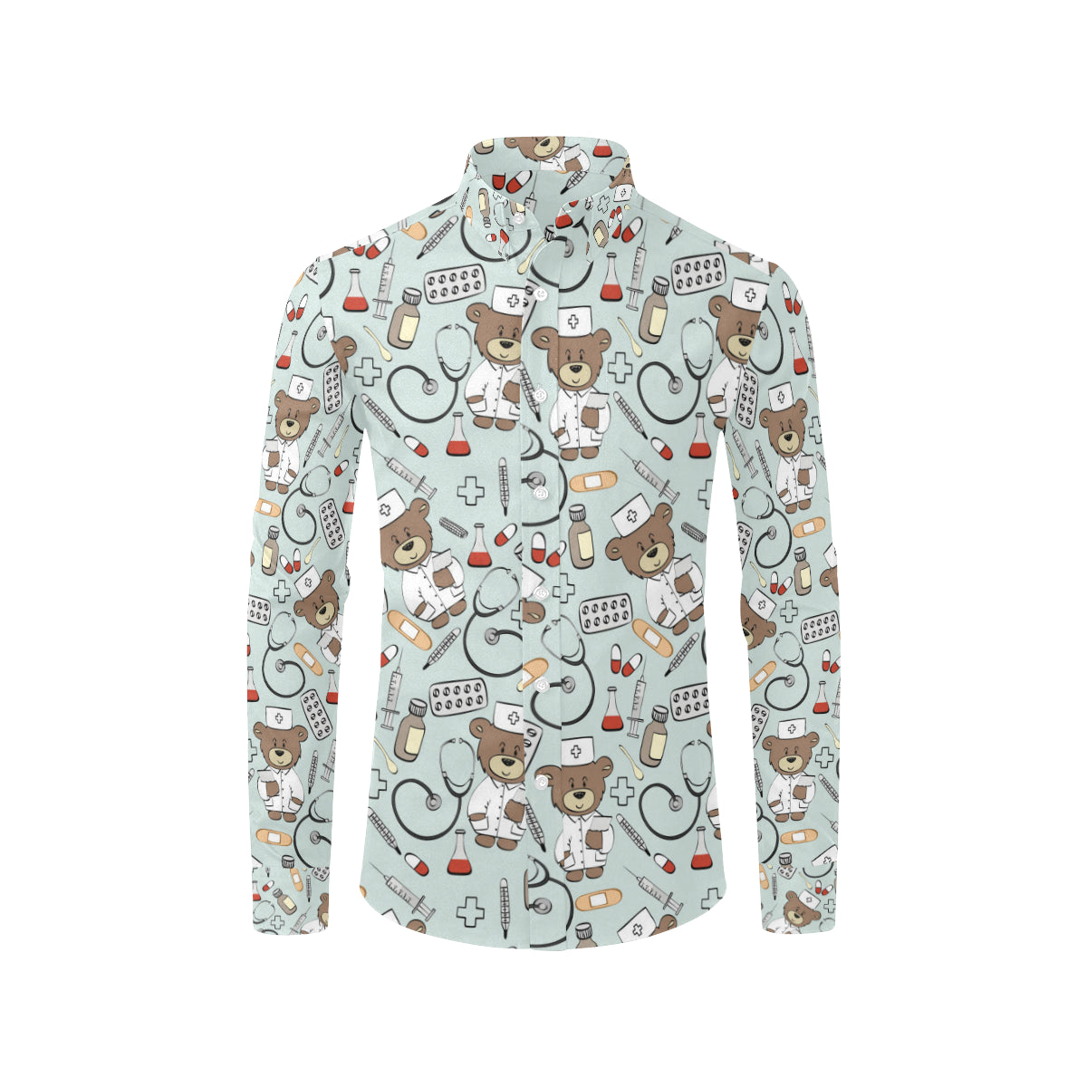 Nurse Bear Pattern Print Design A01 Men's Long Sleeve Shirt