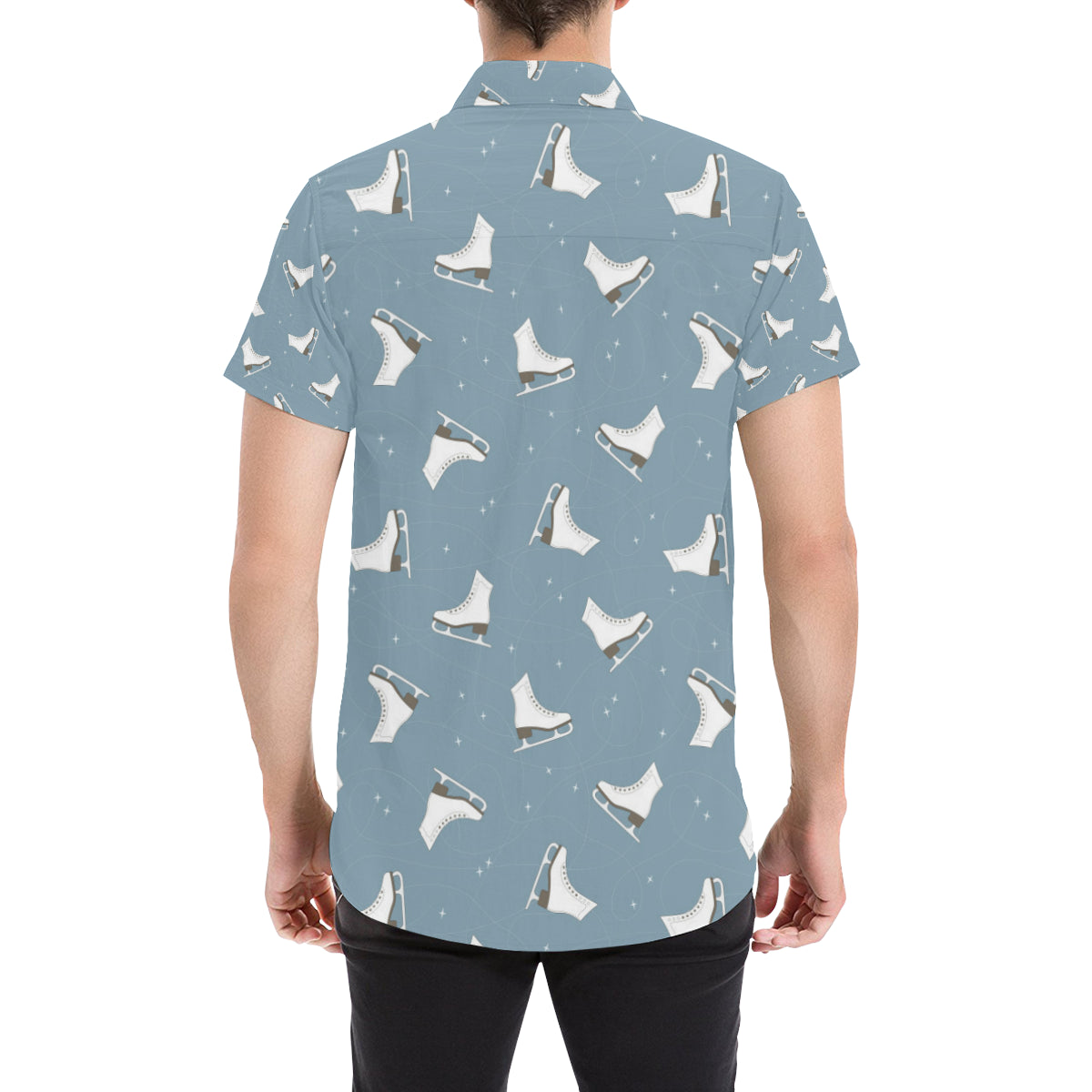 Ice Skate Pattern Print Design 02 Men's Short Sleeve Button Up Shirt