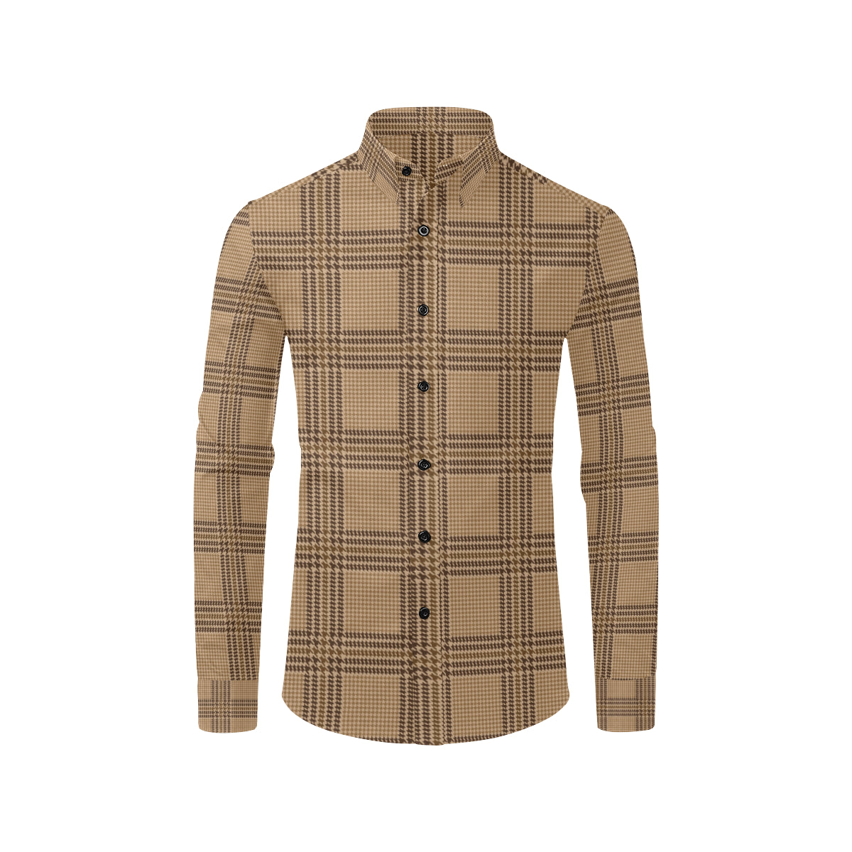 Houndstooth Brown Pattern Print Design 04 Men's Long Sleeve Shirt
