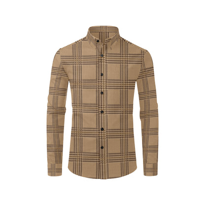 Houndstooth Brown Pattern Print Design 04 Men's Long Sleeve Shirt