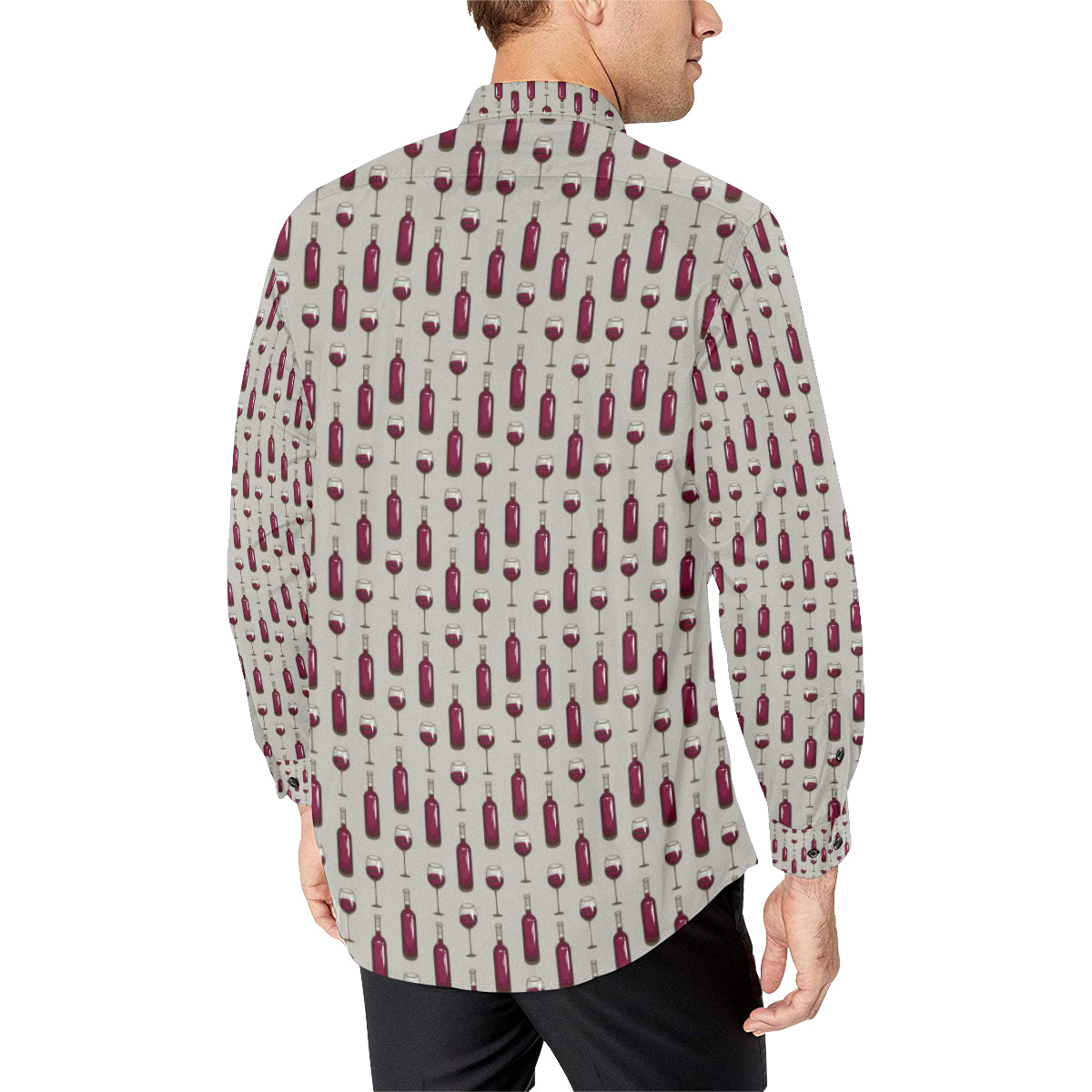 Wine Bottle Pattern Print Men's Long Sleeve Shirt