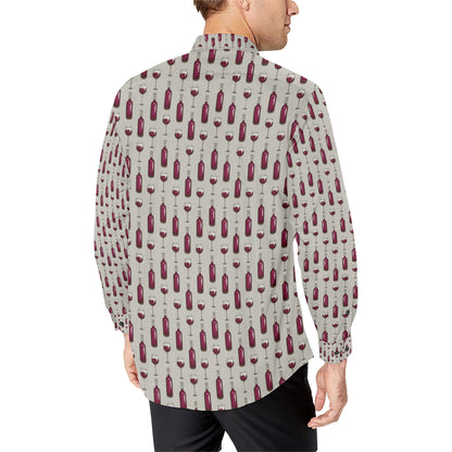 Wine Bottle Pattern Print Men's Long Sleeve Shirt