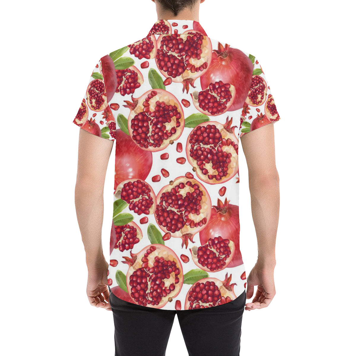 Pomegranate Pattern Print Design PG03 Men's Short Sleeve Button Up Shirt