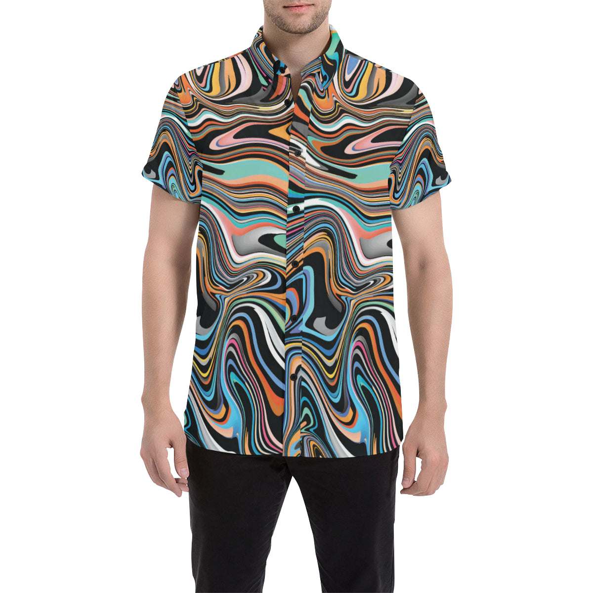 Liquid Pattern Print Design 02 Men's Short Sleeve Button Up Shirt