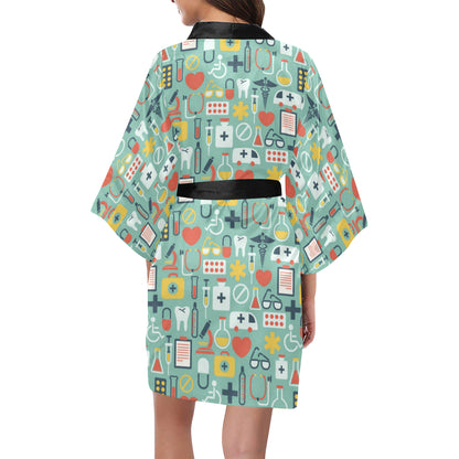Medical Pattern Print Design 02 Women's Short Kimono