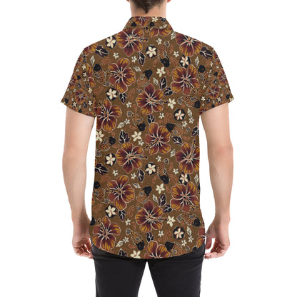 Hawaiian Themed Pattern Print Design H01 Men's Short Sleeve Button Up Shirt