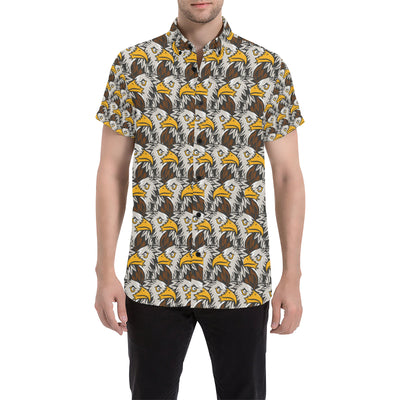 Eagles Head Pattern Men's Short Sleeve Button Up Shirt