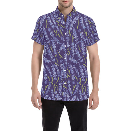 Lavender Pattern Print Design 03 Men's Short Sleeve Button Up Shirt