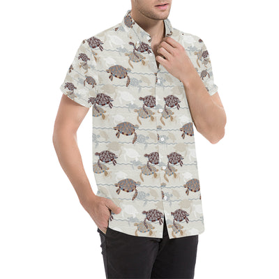 Sea Turtle Pattern Print Design T07 Men's Short Sleeve Button Up Shirt