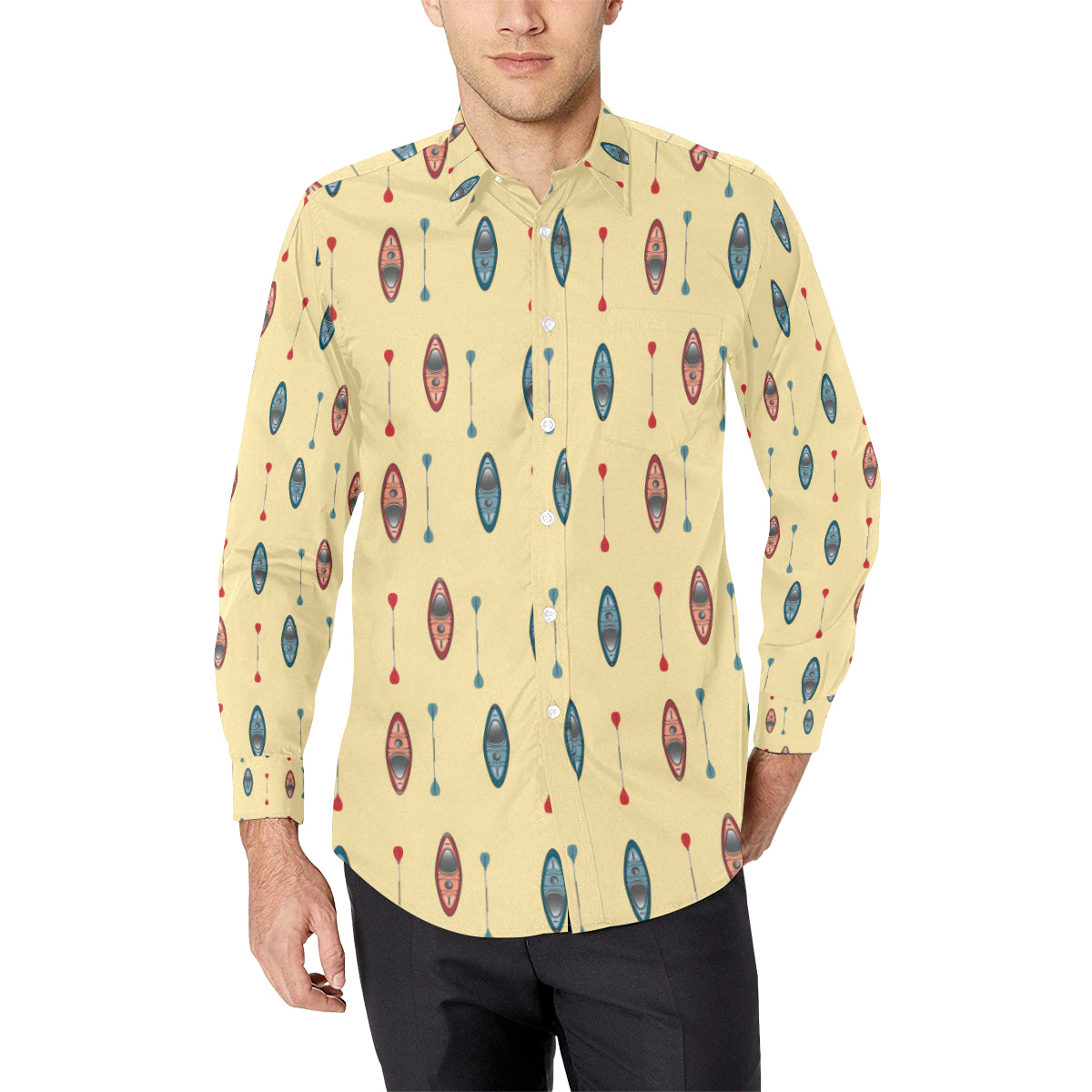 Kayak Pattern Print Design 02 Men's Long Sleeve Shirt