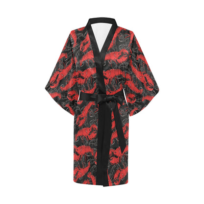 Lobster Pattern Print Design 04 Women's Short Kimono