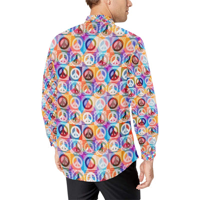 Peace Sign Patchwork Design Print Men's Long Sleeve Shirt