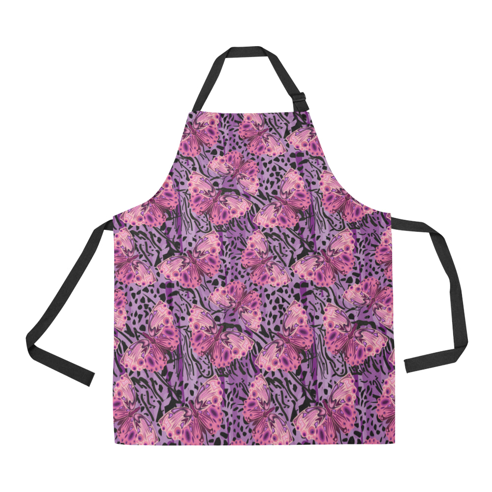 Purple Butterfly Leopard Apron with Pocket