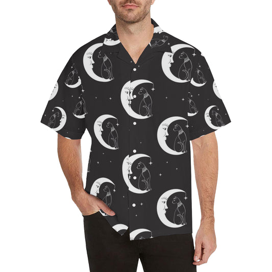 Moon with Cat Pattern Print Design 04 Men's Hawaiian Shirt