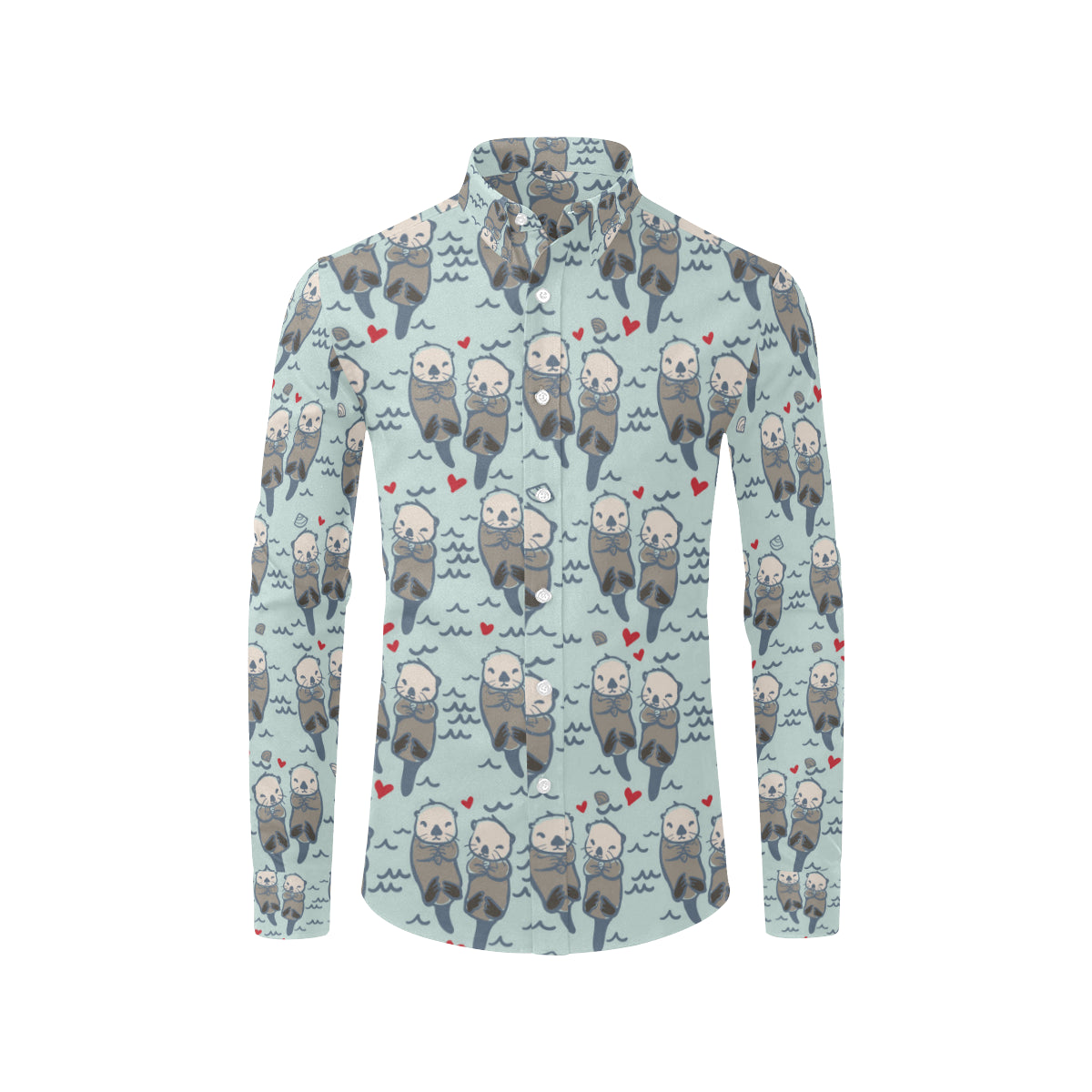 Sea Otter Pattern Print Design 03 Men's Long Sleeve Shirt
