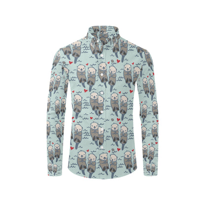 Sea Otter Pattern Print Design 03 Men's Long Sleeve Shirt