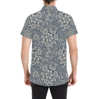 Elegant Floral Print Pattern Men's Short Sleeve Button Up Shirt