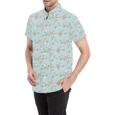 Cherry Blossom Pattern Print Design 02 Men's Short Sleeve Button Up Shirt