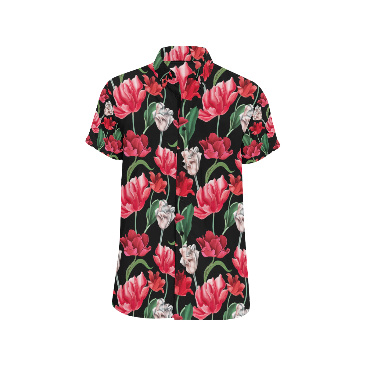 Tulip Pattern Print Design TP08 Men's Short Sleeve Button Up Shirt