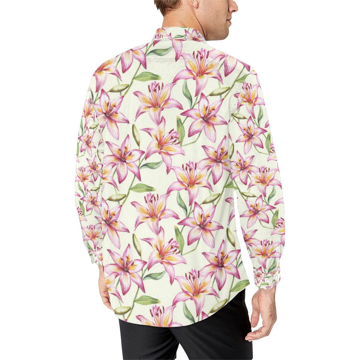 Lily Pattern Print Design LY011 Men's Long Sleeve Shirt