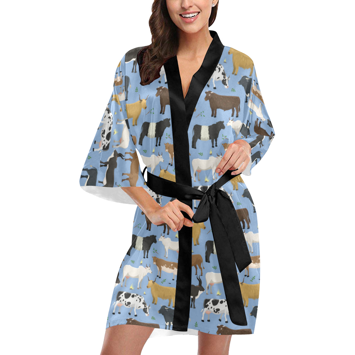 Cattle Pattern Print Design 02 Women's Short Kimono