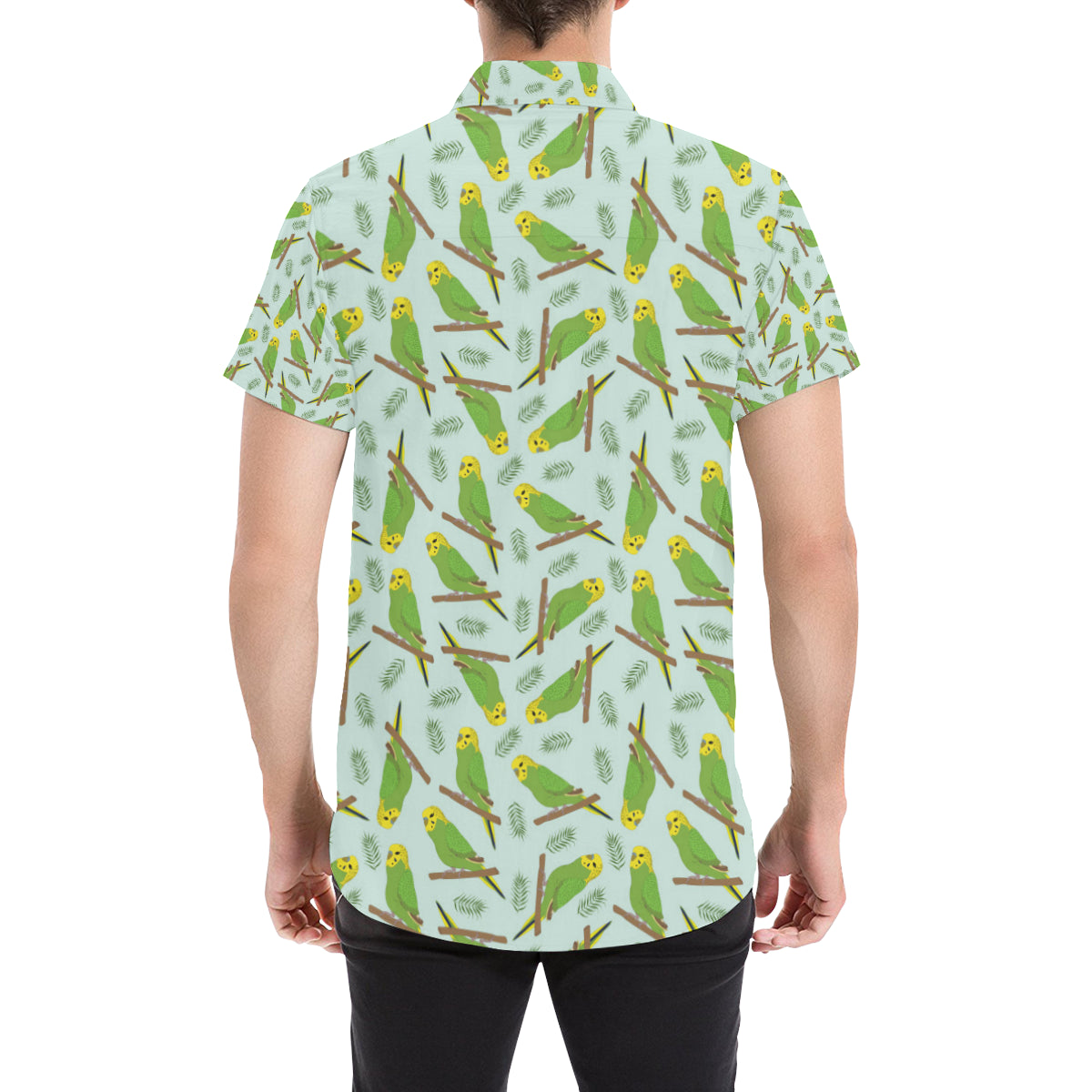 Budgerigar Pattern Print Design 04 Men's Short Sleeve Button Up Shirt
