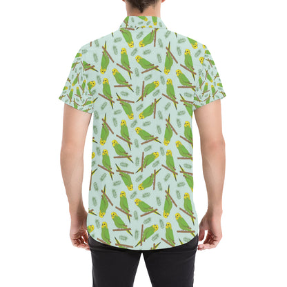 Budgerigar Pattern Print Design 04 Men's Short Sleeve Button Up Shirt