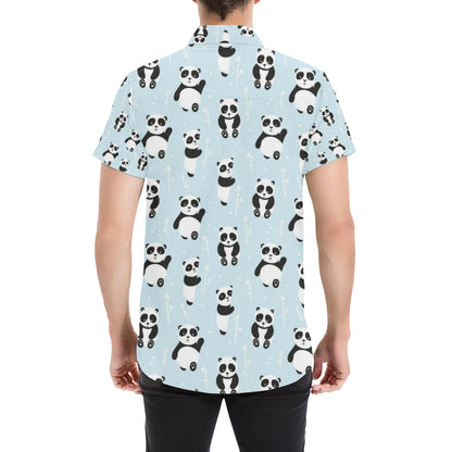 Panda Pattern Print Design A01 Men's Short Sleeve Button Up Shirt