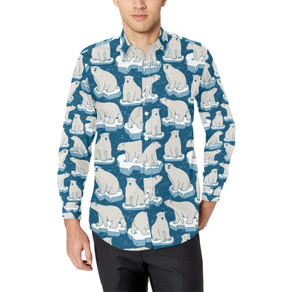 Polar Bear Pattern Print Design PB03 Men's Long Sleeve Shirt