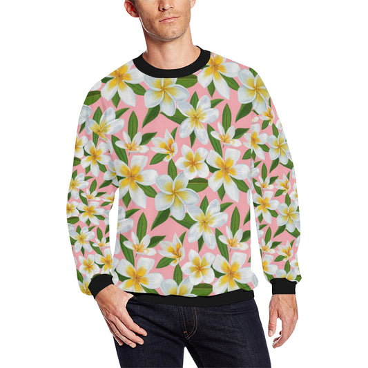 White Plumeria Pattern Print Design PM011 Men Long Sleeve Sweatshirt