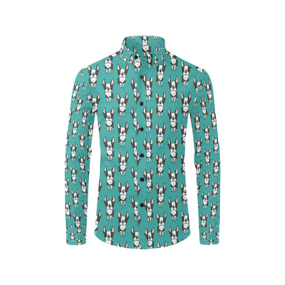 Boston Terrier Pattern Print Design 04 Men's Long Sleeve Shirt