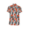 Music Note Design Themed Print Men's Short Sleeve Button Up Shirt