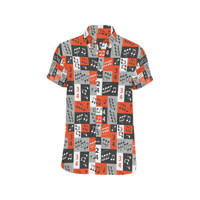 Music Note Design Themed Print Men's Short Sleeve Button Up Shirt