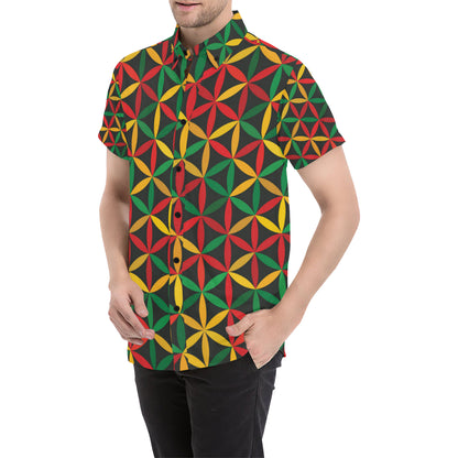Rasta Pattern Print Design A04 Men's Short Sleeve Button Up Shirt