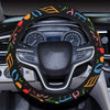 Music Note Colorful Themed Print Steering Wheel Cover with Elastic Edge