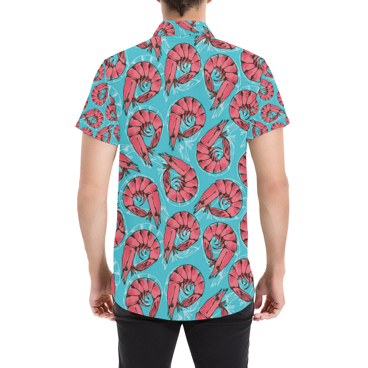 Prawn Pattern Print Design 01 Men's Short Sleeve Button Up Shirt
