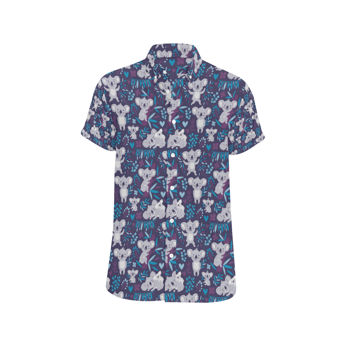 Koala Cute Themed Design Print Men's Short Sleeve Button Up Shirt