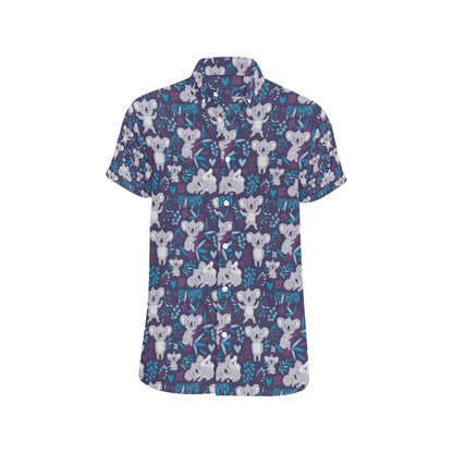 Koala Cute Themed Design Print Men's Short Sleeve Button Up Shirt