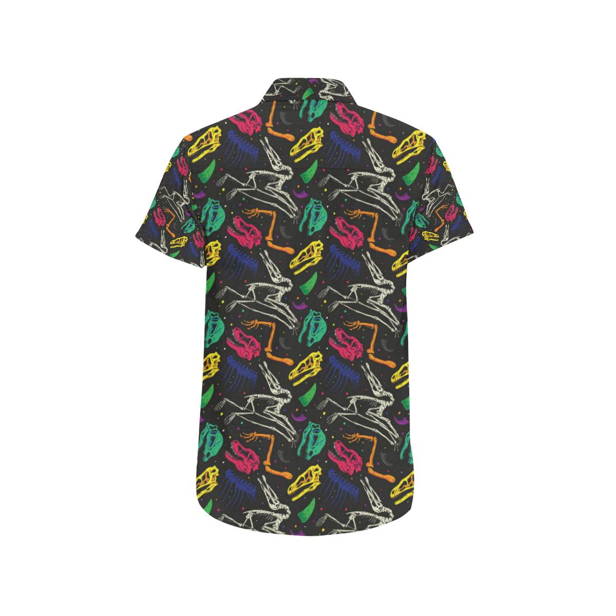Dinosaur Skull Color Print Pattern Men's Short Sleeve Button Up Shirt
