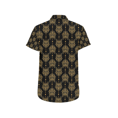 Aztec Wolf Pattern Print Design 04 Men's Short Sleeve Button Up Shirt