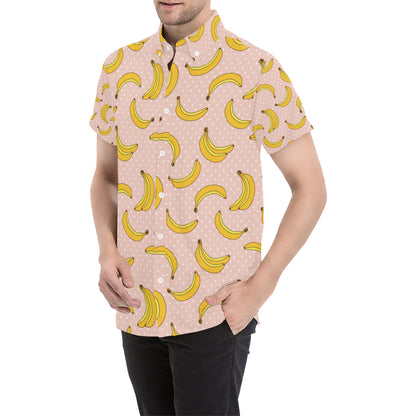 Banana Pattern Print Design BA06 Men's Short Sleeve Button Up Shirt