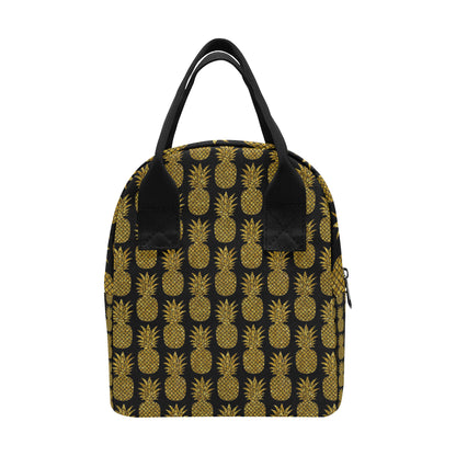 Gold Pineapple Pattern Print Design PP011 Insulated Lunch Bag