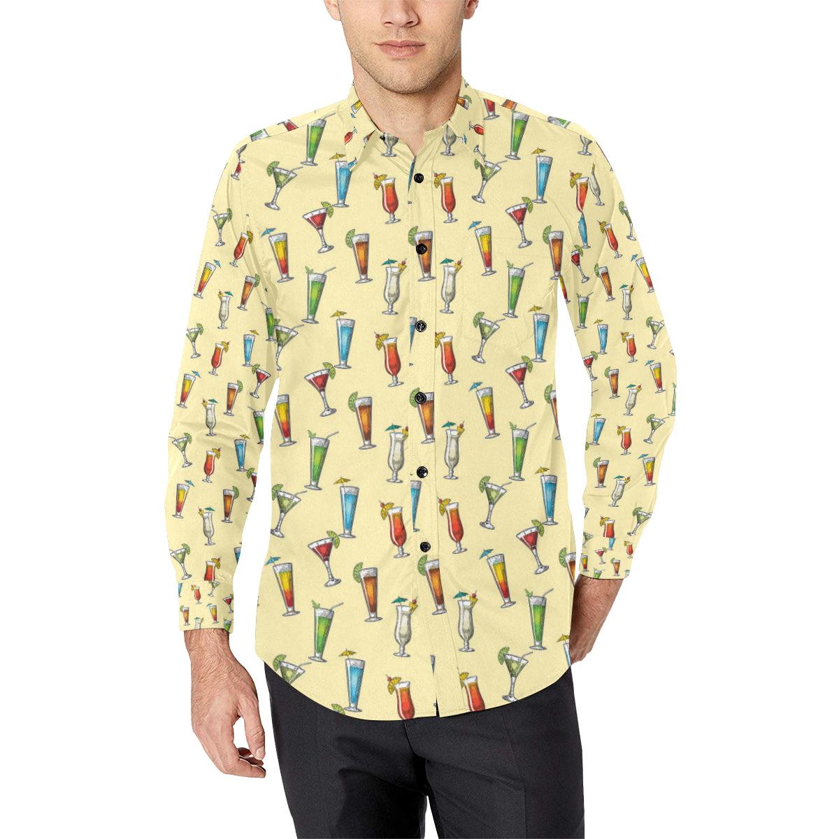 Cocktail Pattern Print Design 02 Men's Long Sleeve Shirt
