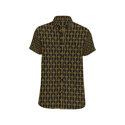 Cross Pattern Print Design 02 Men's Short Sleeve Button Up Shirt