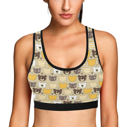 Bear PatchworkPattern Print Design 01 Sports Bra