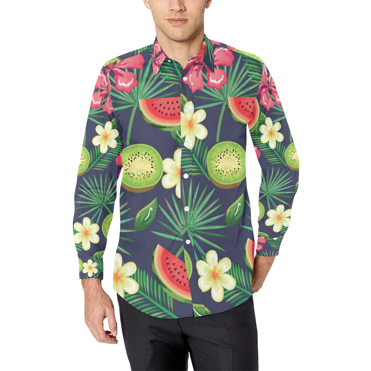 Tropical Fruits Pattern Print Design TF05 Men's Long Sleeve Shirt