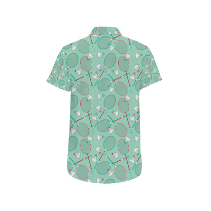 Badminton Pattern Print Design 05 Men's Short Sleeve Button Up Shirt