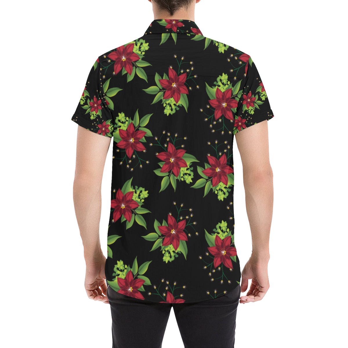 Poinsettia Pattern Print Design A01 Men's Short Sleeve Button Up Shirt