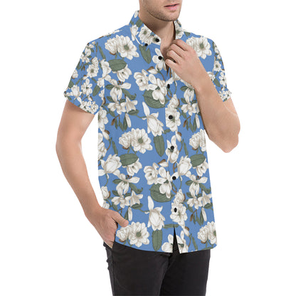 Magnolia Pattern Print Design 01 Men's Short Sleeve Button Up Shirt